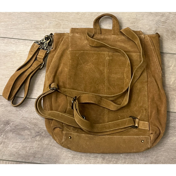 FREE PEOPLE BROWN CAMILLA CONVERTIBLE SUEDE LEATHER SHOULDER BAG BACKPACK main image 5